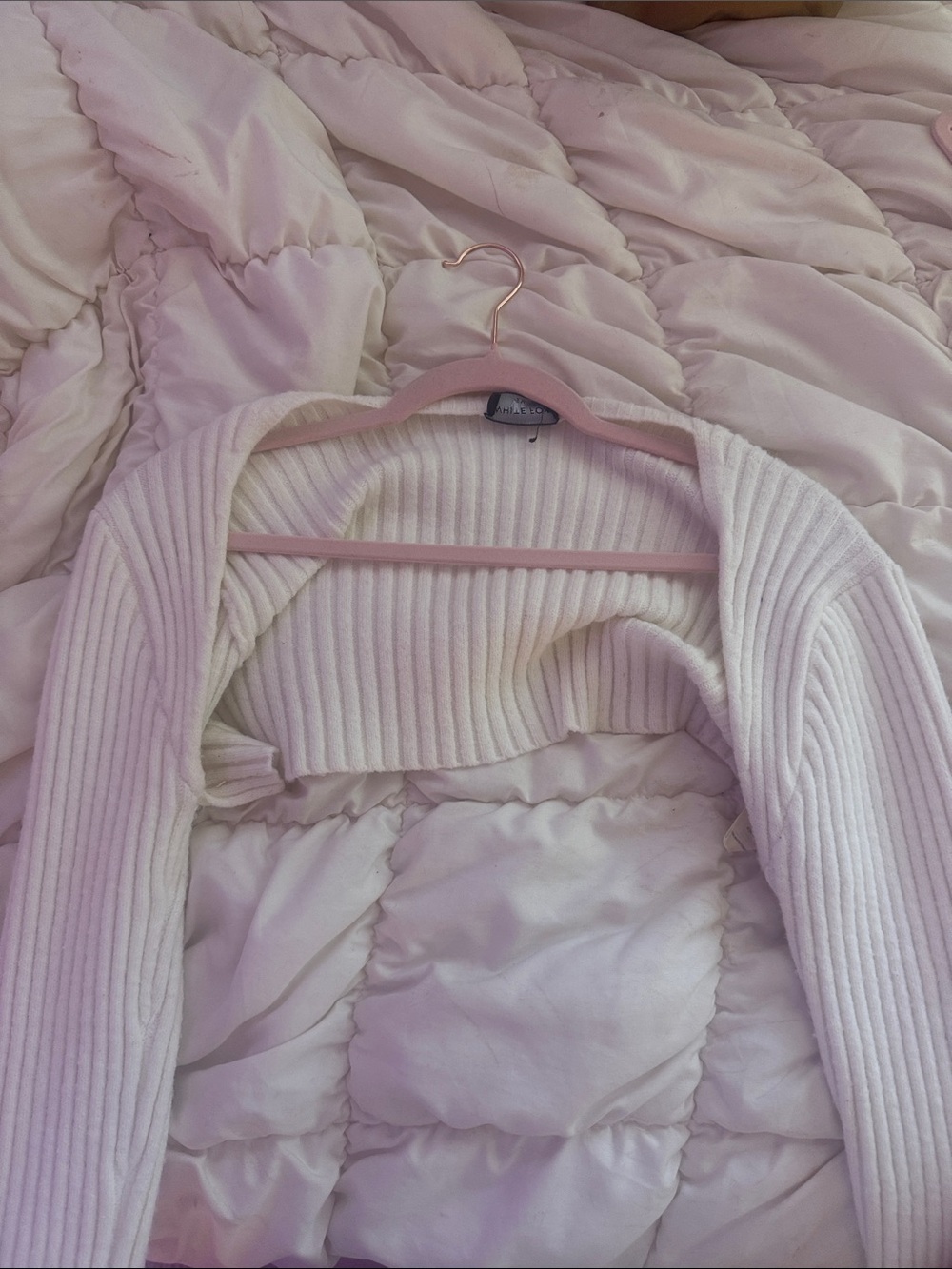 White Fox Boutique Ribbed Cropped Cardigan - Pale Pink